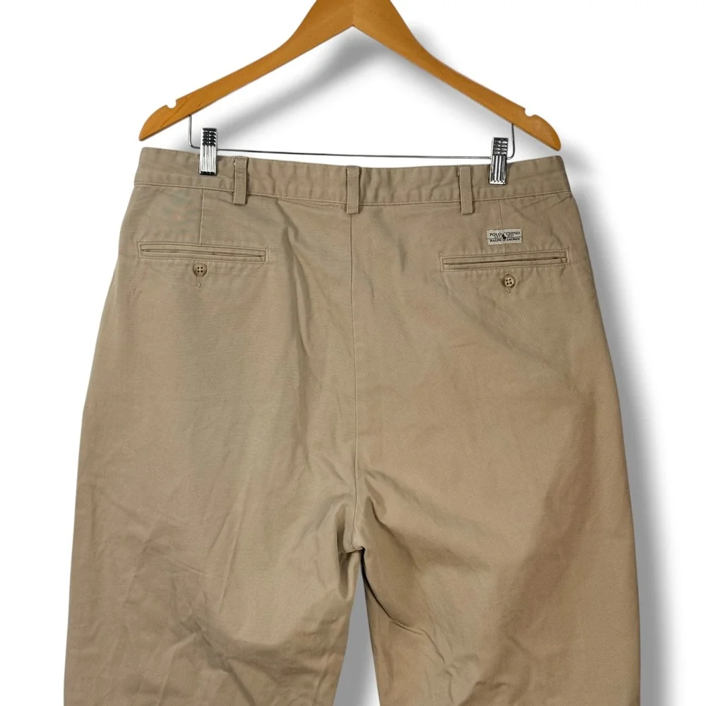 Polo Ralph‎ Lauren Chino Men 36x30 Khaki Tan Vintage Made in USA Pleated Front